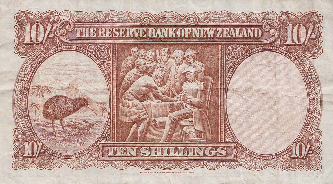 Back of New Zealand p158d: 10 Shillings from 1967