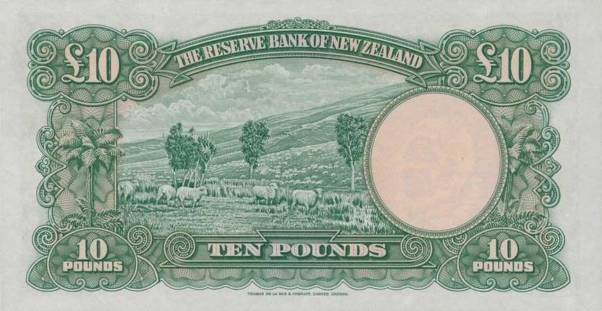 Back of New Zealand p161b: 10 Pounds from 1955