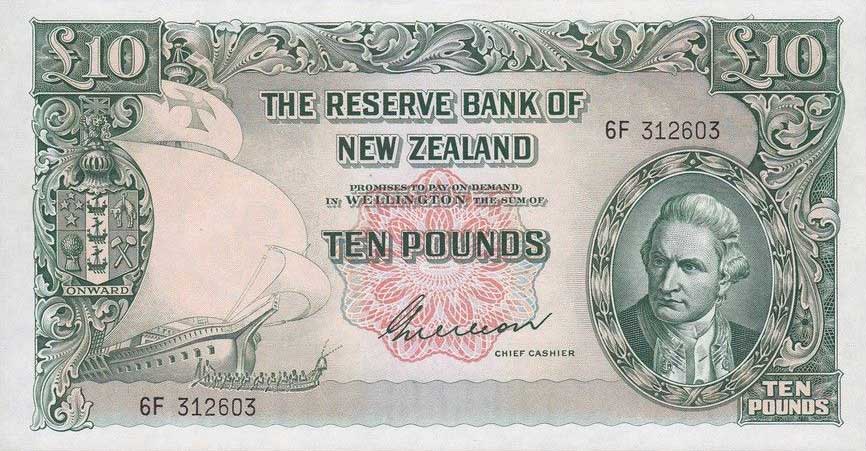 Front of New Zealand p161b: 10 Pounds from 1955