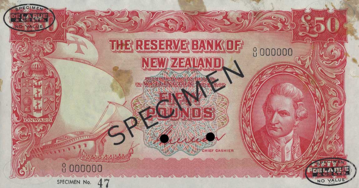 Front of New Zealand p162s: 50 Pounds from 1940