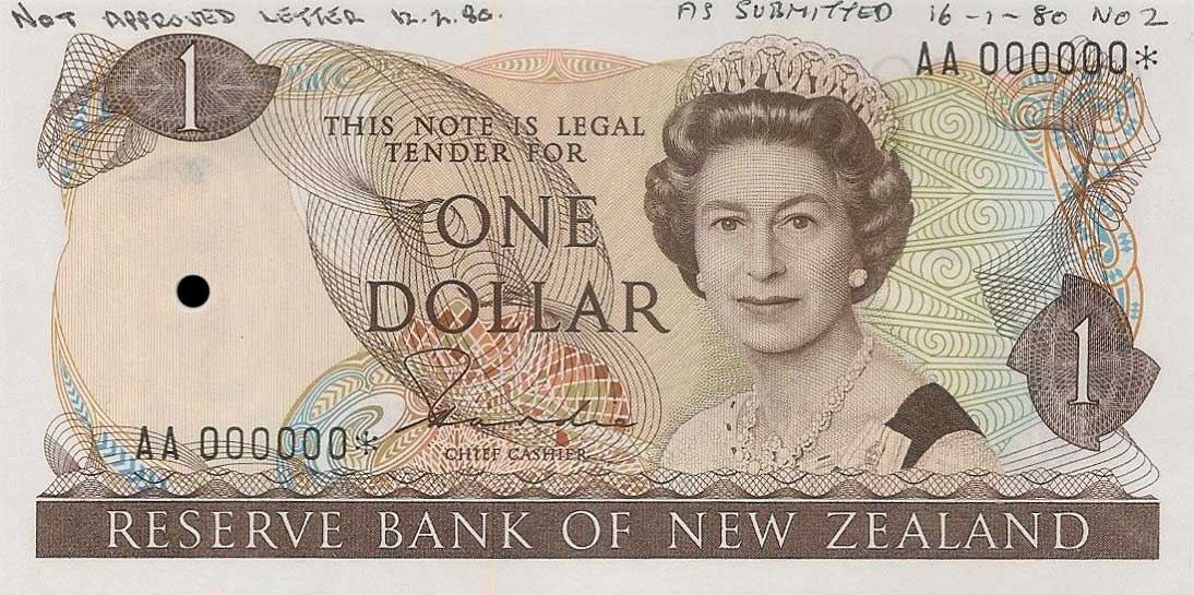 Front of New Zealand p169p: 1 Dollar from 1981