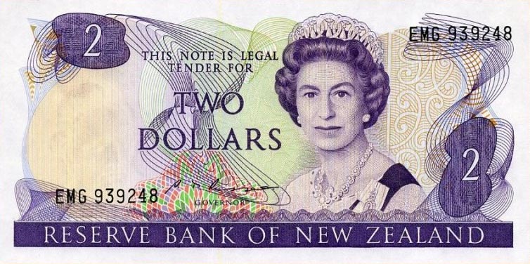 Front of New Zealand p170b: 2 Dollars from 1985