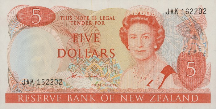 Front of New Zealand p171a: 5 Dollars from 1981