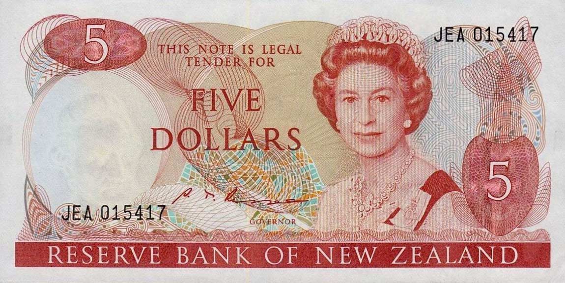 Front of New Zealand p171b: 5 Dollars from 1985