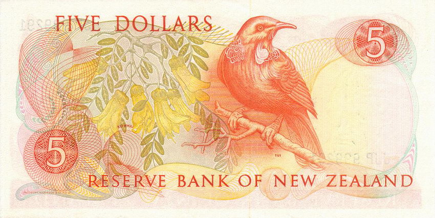 Back of New Zealand p171c: 5 Dollars from 1989