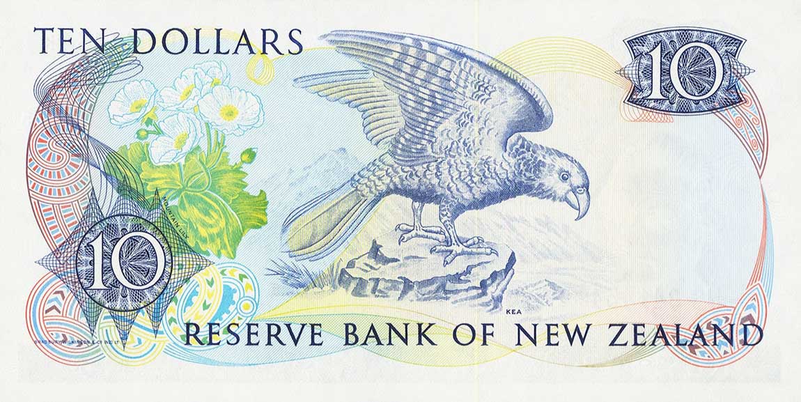 Back of New Zealand p172b: 10 Dollars from 1985