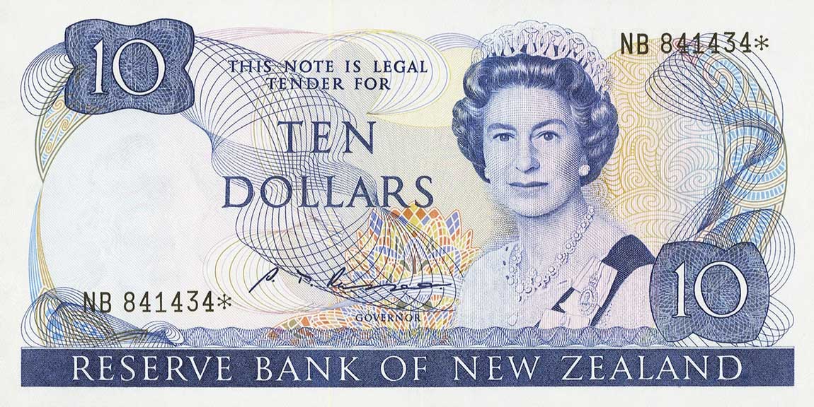 Front of New Zealand p172b: 10 Dollars from 1985