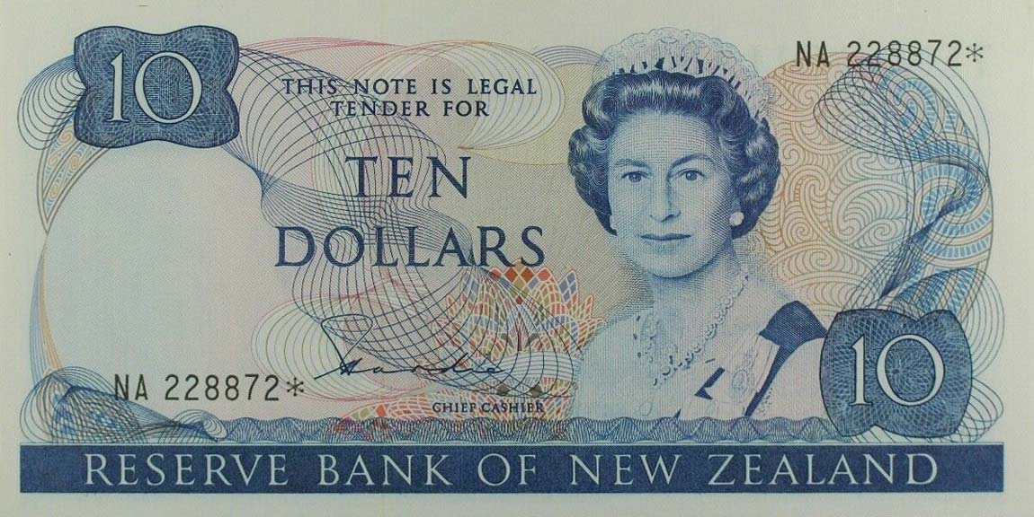 Front of New Zealand p172r: 10 Dollars from 1981