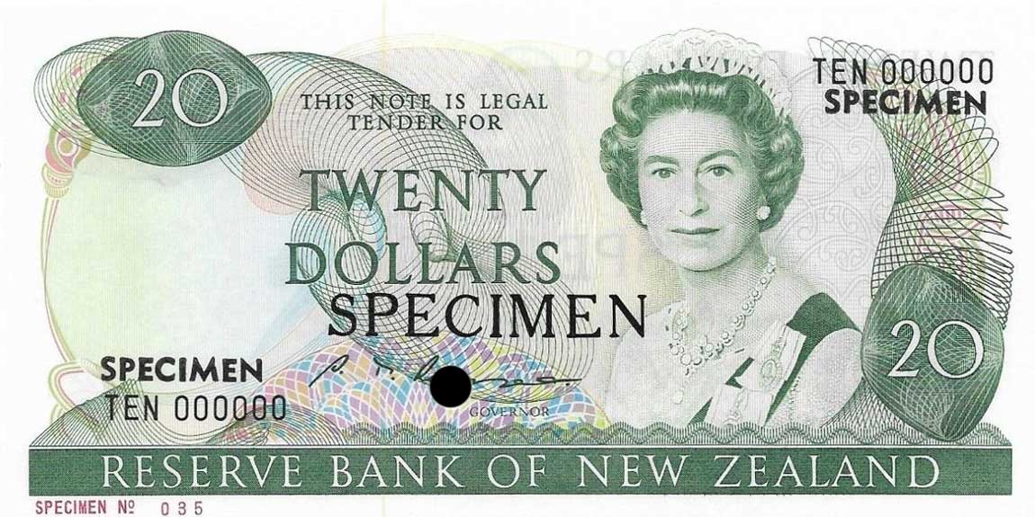 Front of New Zealand p173s: 20 Dollars from 1981