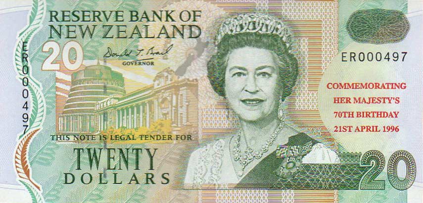 Front of New Zealand p184: 20 Dollars from 1996
