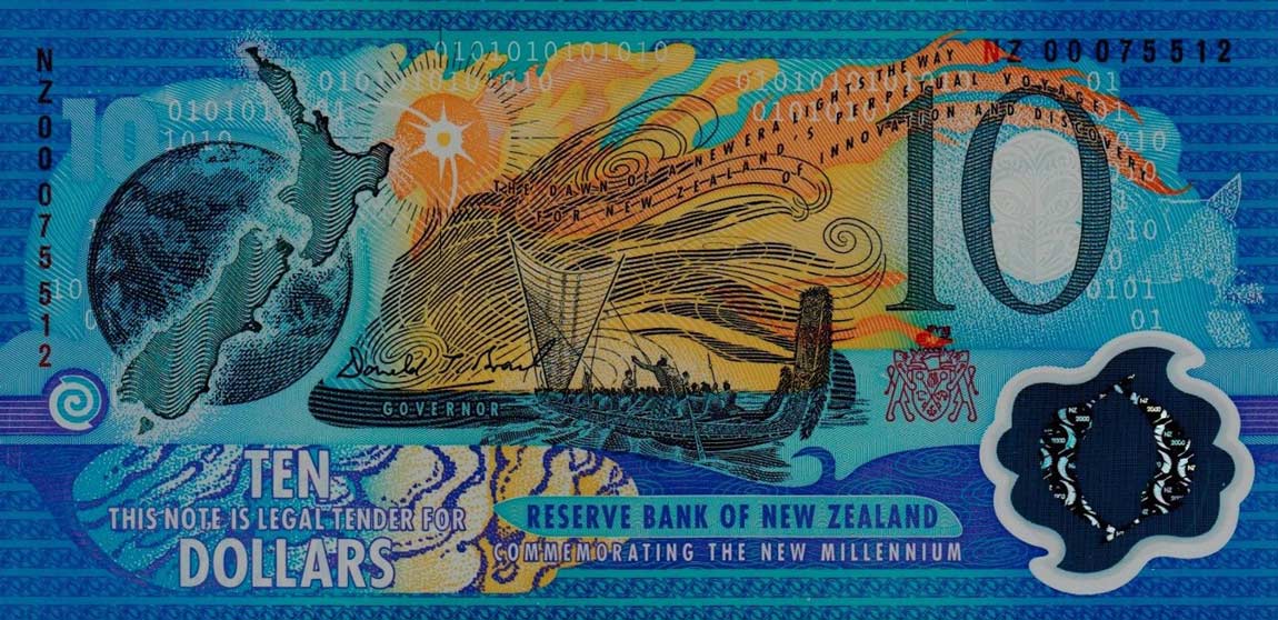 Front of New Zealand p190b: 10 Dollars from 2000