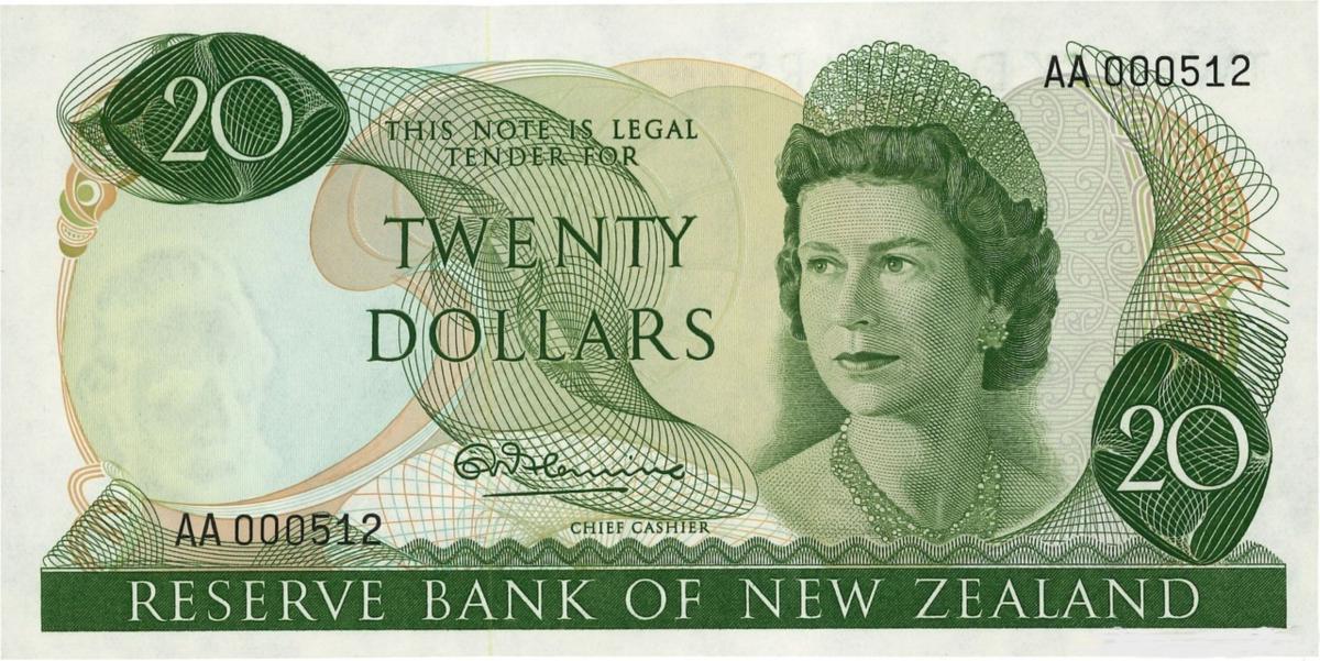 Front of New Zealand p167a: 20 Dollars from 1967