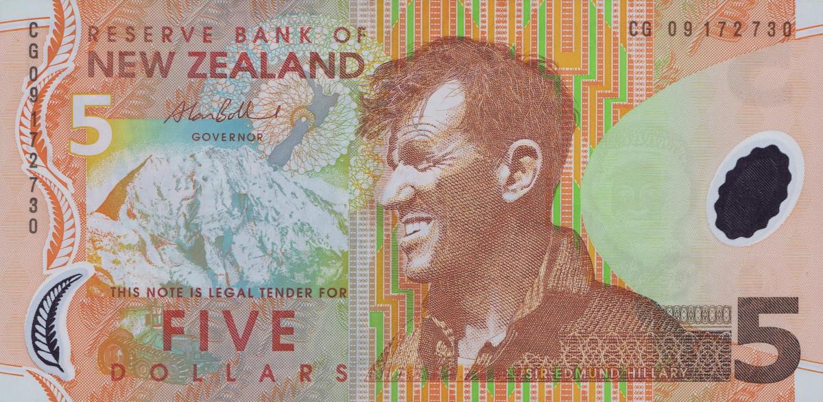 Front of New Zealand p185b: 5 Dollars from 1999