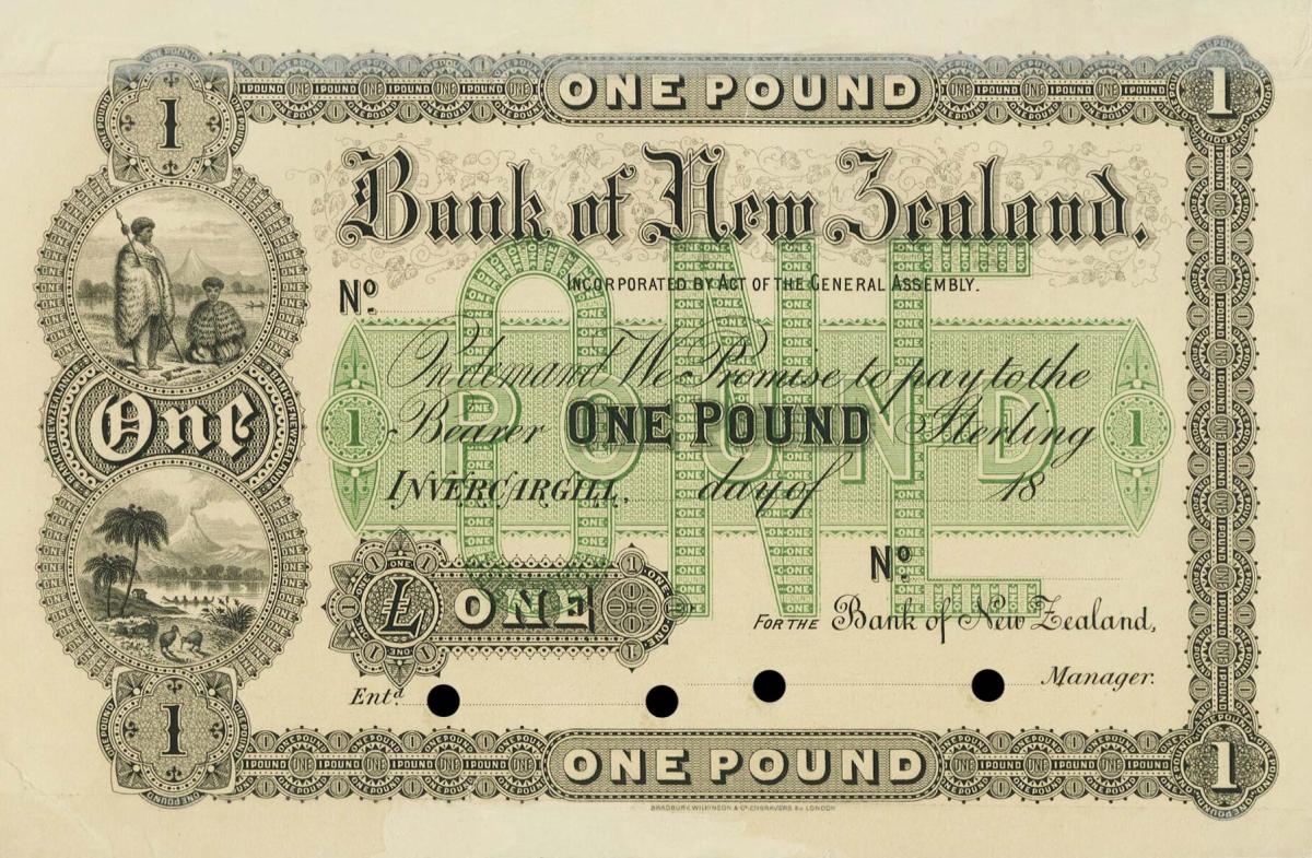 Front of New Zealand pS191p: 1 Pound from 1870