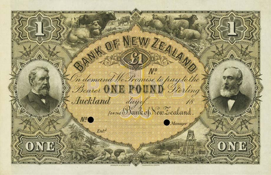 Front of New Zealand pS201ct: 1 Pound from 1880