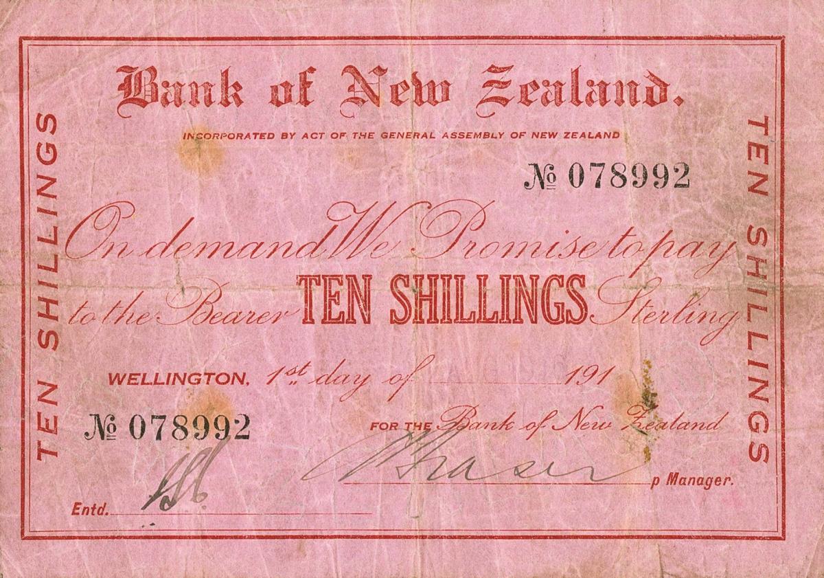 Front of New Zealand pS215a: 10 Shillings from 1916