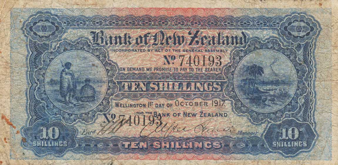 Front of New Zealand pS223a: 10 Shillings from 1917