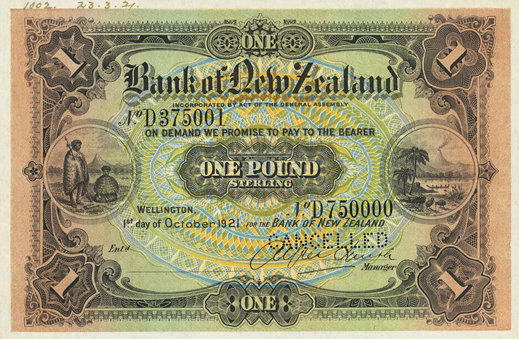 Front of New Zealand pS226p: 1 Pound from 1921