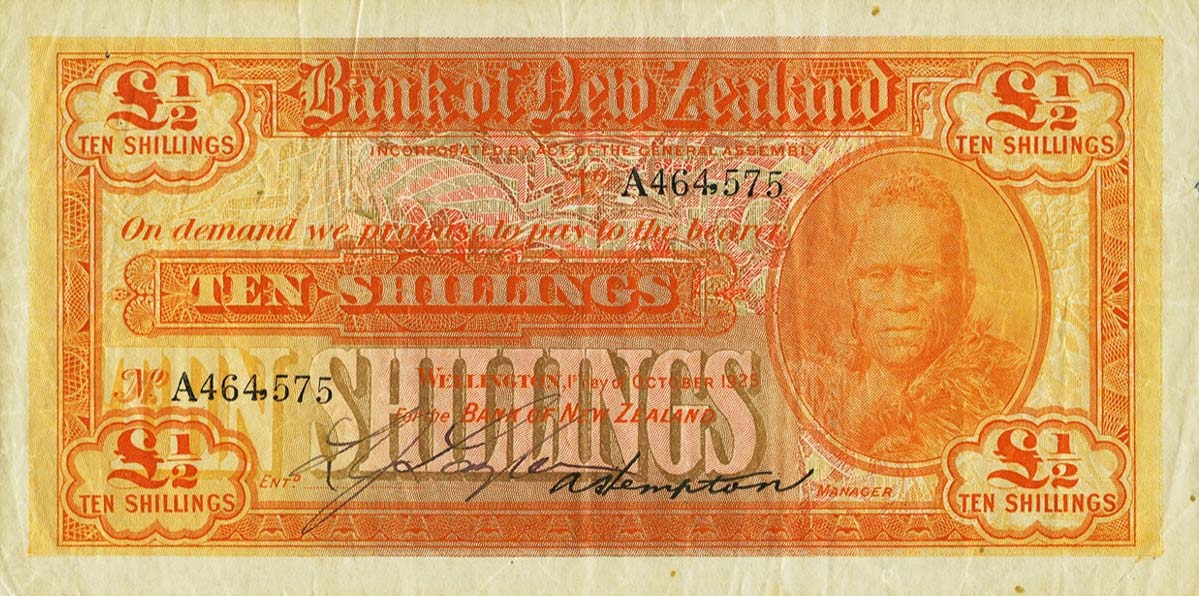 Front of New Zealand pS231: 10 Shillings from 1924