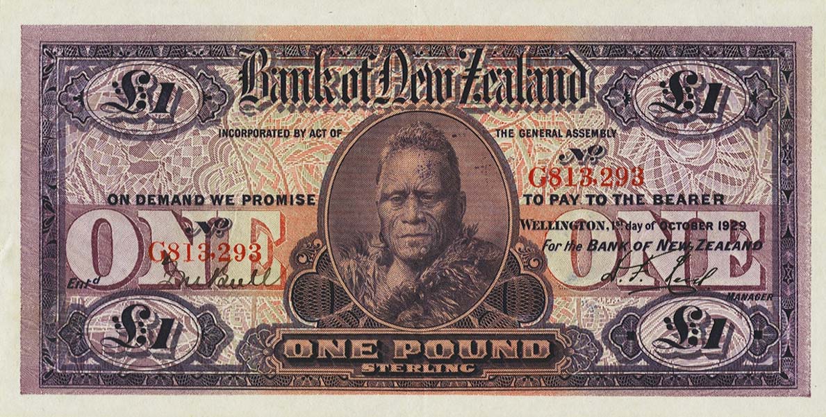 Front of New Zealand pS234a: 1 Pound from 1926