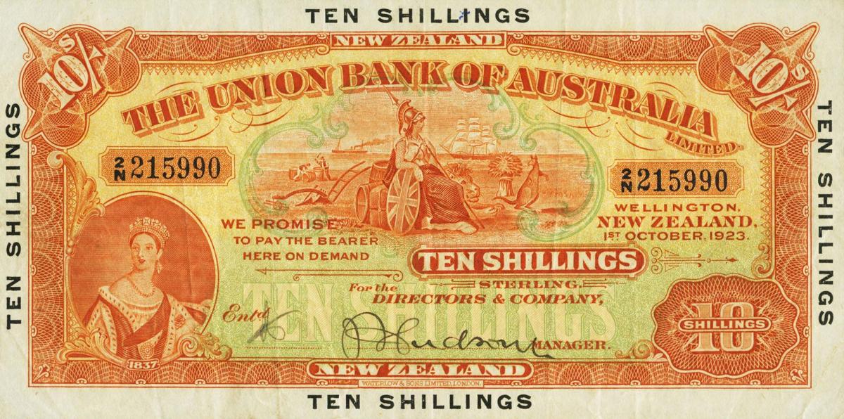 Front of New Zealand pS371a: 10 Shillings from 1923