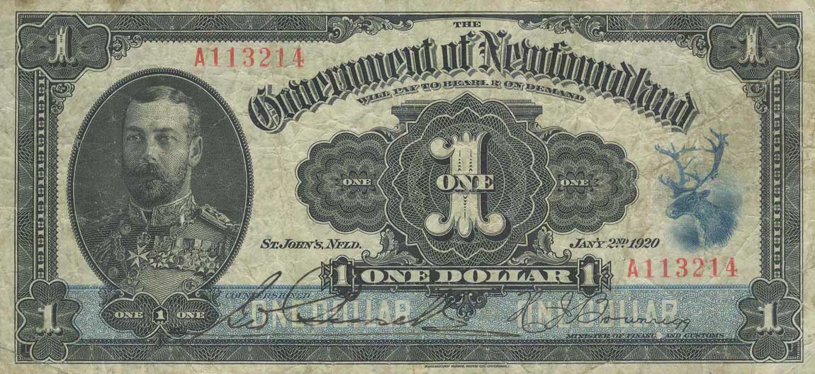 Front of Newfoundland pA14a: 1 Dollar from 1920
