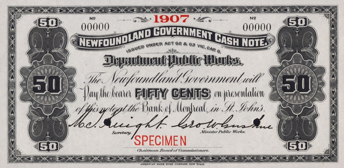 Front of Newfoundland pA5s: 50 Cents from 1901