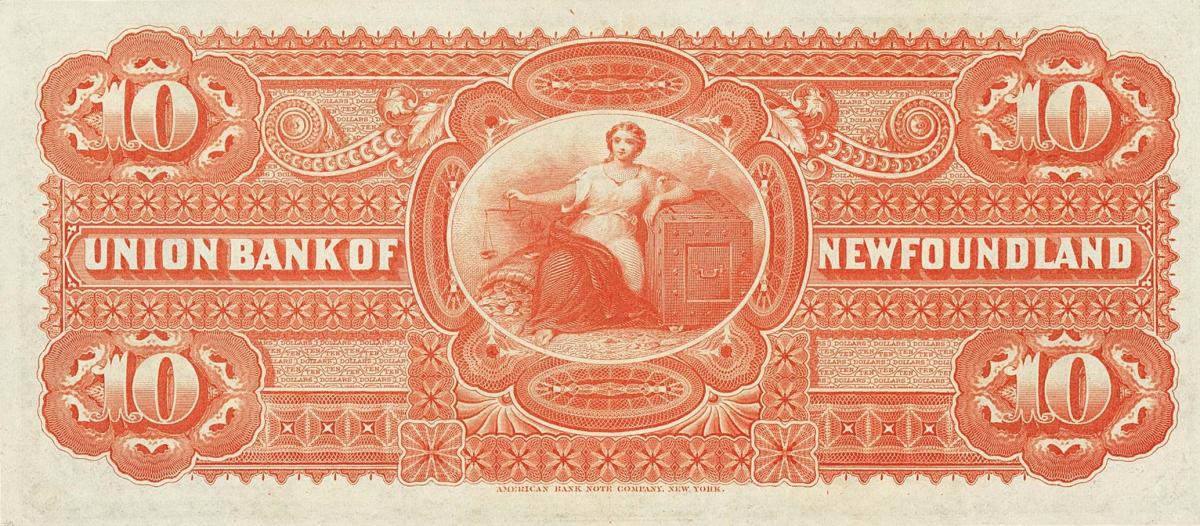 Back of Newfoundland pS126a: 10 Dollars from 1889