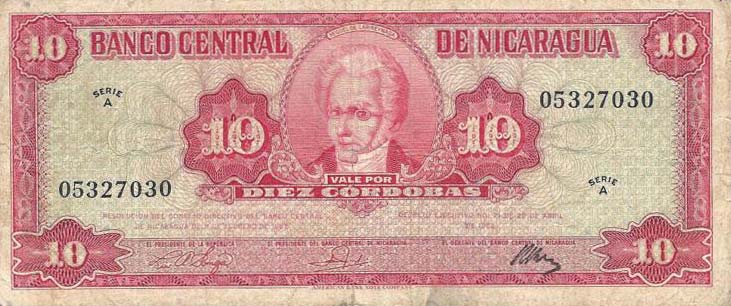 Front of Nicaragua p109a: 10 Cordobas from 1962