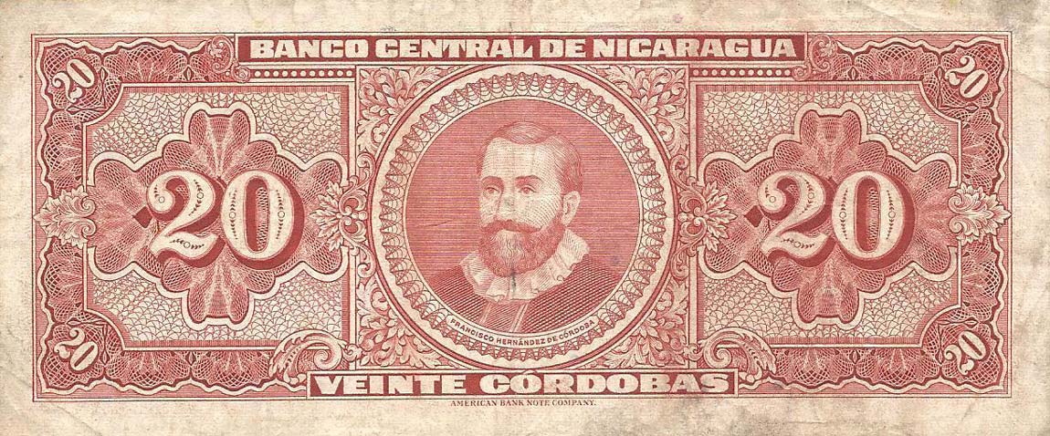 Back of Nicaragua p110: 20 Cordobas from 1962