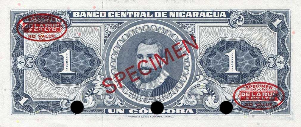 Back of Nicaragua p115s: 1 Cordoba from 1968