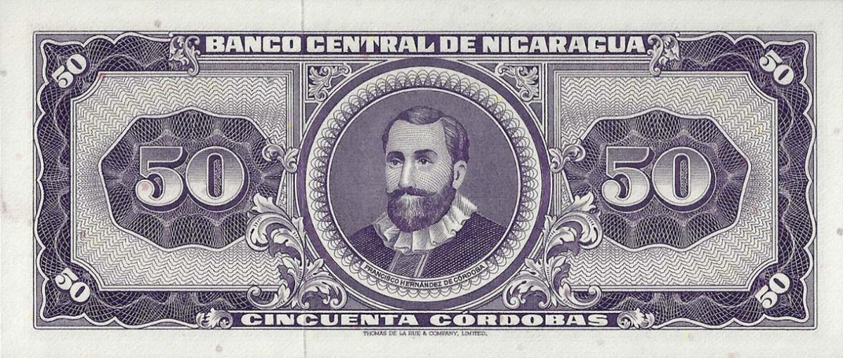 Back of Nicaragua p119r: 50 Cordobas from 1968