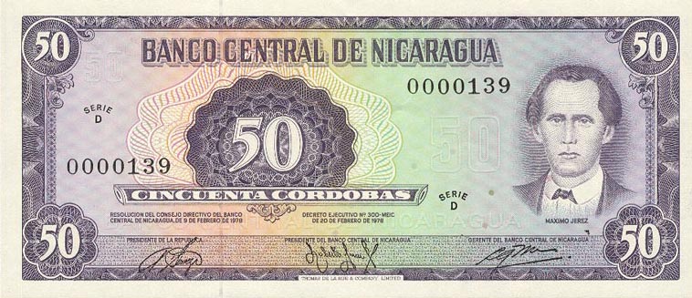 Front of Nicaragua p130a: 50 Cordobas from 1978