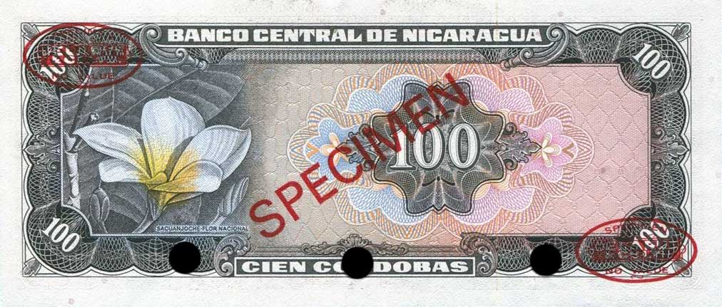 Back of Nicaragua p132s: 100 Cordobas from 1979