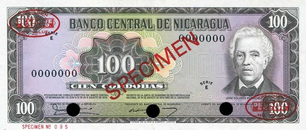 Front of Nicaragua p132s: 100 Cordobas from 1979