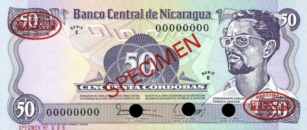 Front of Nicaragua p136s: 50 Cordobas from 1979