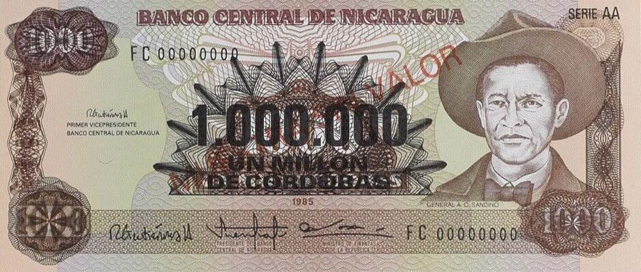 Front of Nicaragua p164s: 1000000 Cordobas from 1990