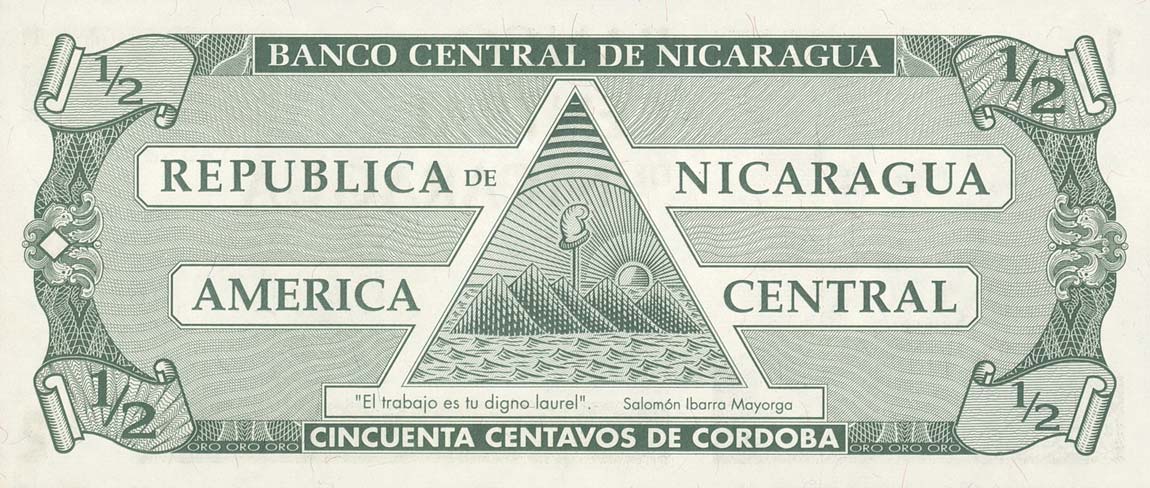 Back of Nicaragua p171: 0.5 Cordoba from 1991