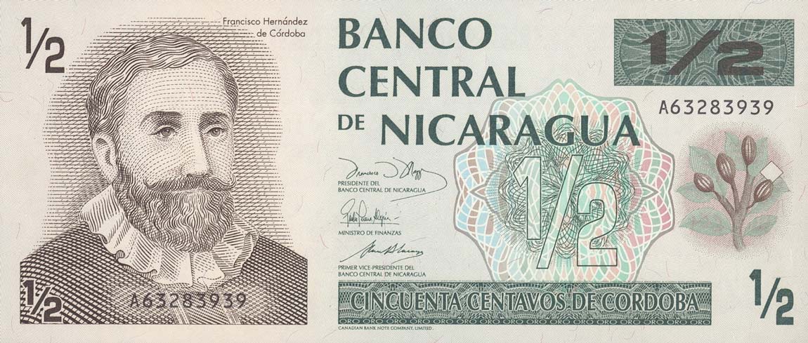 Front of Nicaragua p171: 0.5 Cordoba from 1991