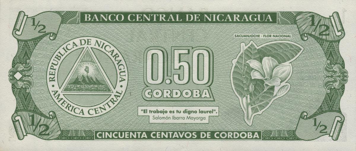 Back of Nicaragua p172: 0.5 Cordoba from 1992