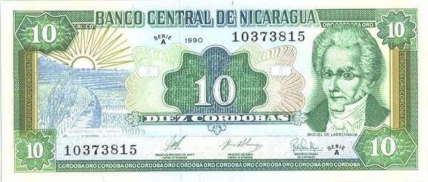 Front of Nicaragua p175: 10 Cordobas from 1990