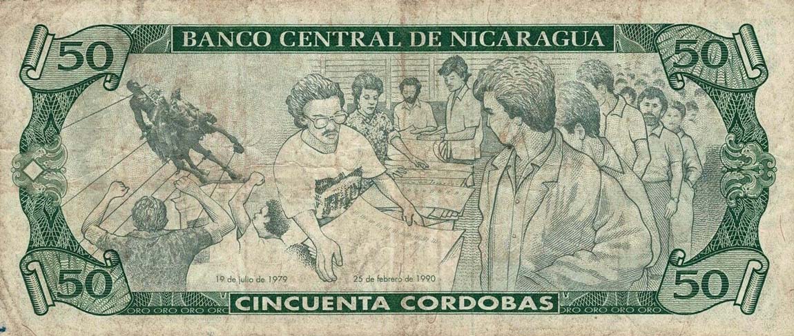 Back of Nicaragua p177b: 50 Cordobas from 1991