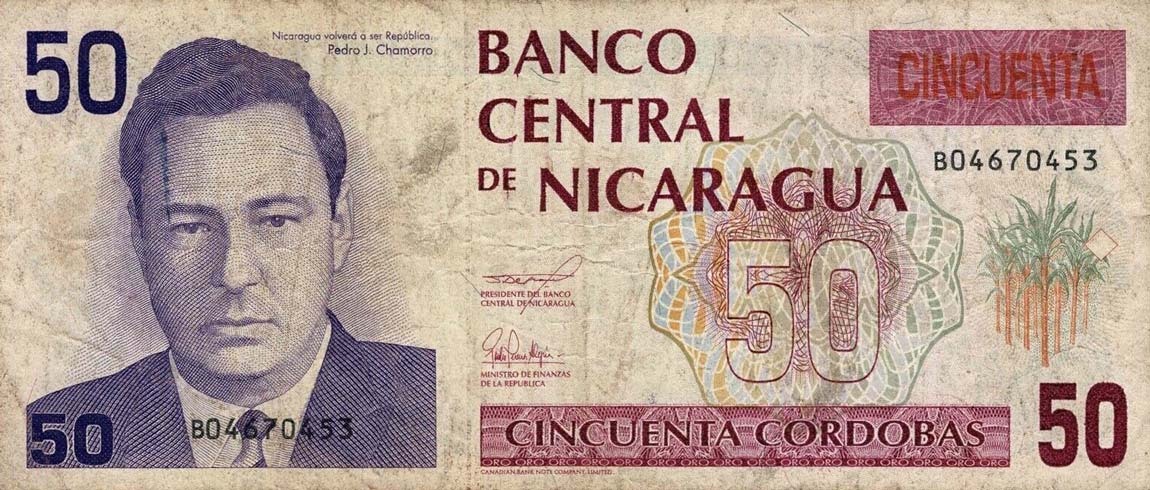 Front of Nicaragua p177b: 50 Cordobas from 1991
