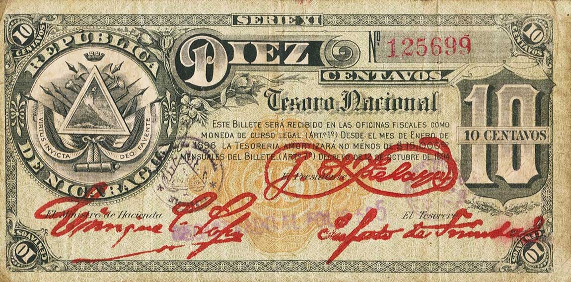 Front of Nicaragua p17a: 10 Centavos from 1894