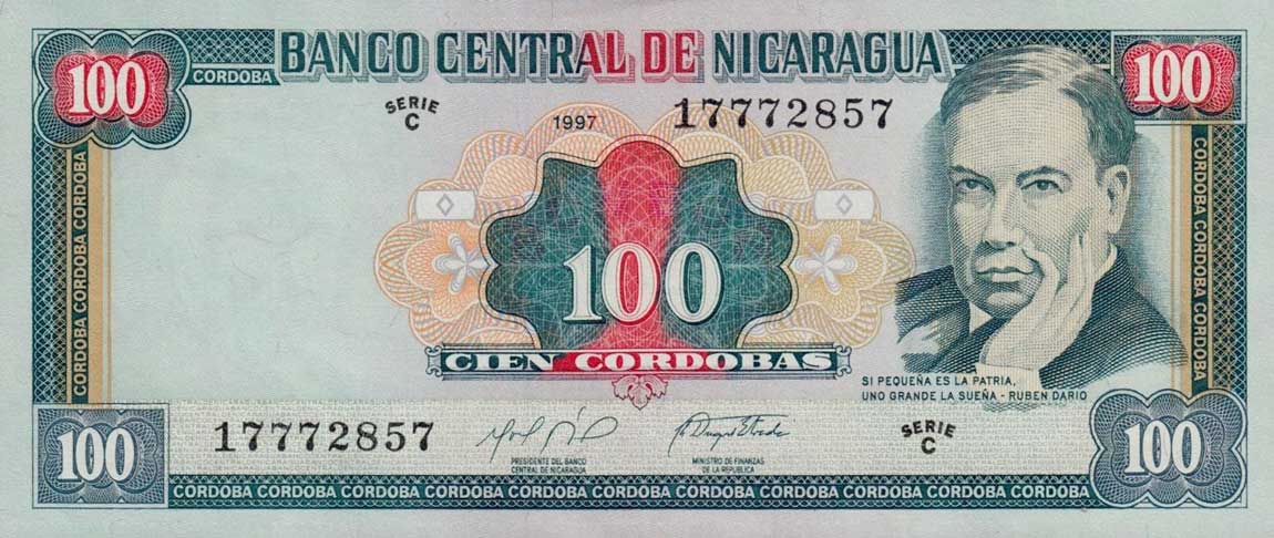 Front of Nicaragua p187: 100 Cordobas from 1997