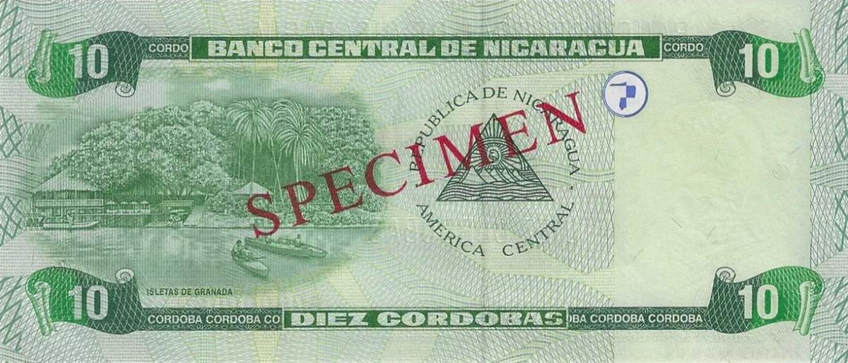 Back of Nicaragua p191s: 10 Cordobas from 2002