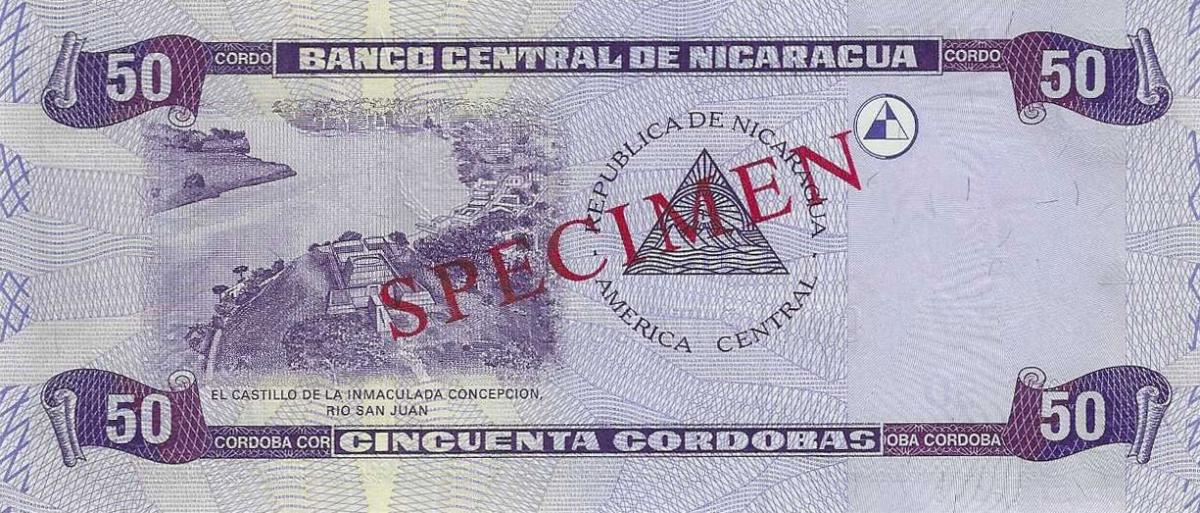 Back of Nicaragua p193s: 50 Cordobas from 2002