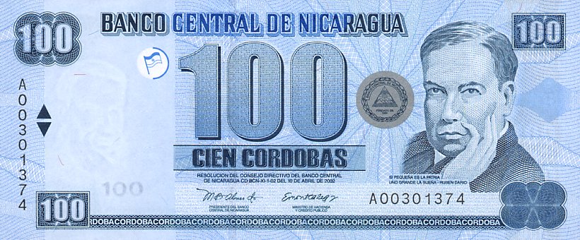 Front of Nicaragua p194: 100 Cordobas from 2002