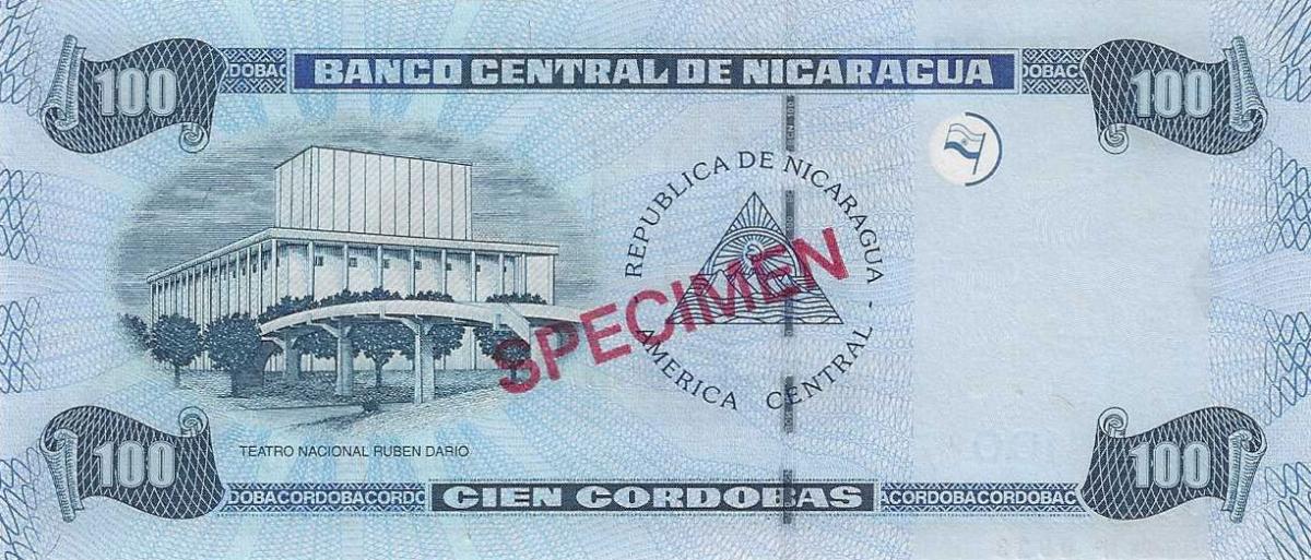 Back of Nicaragua p194s: 100 Cordobas from 2002