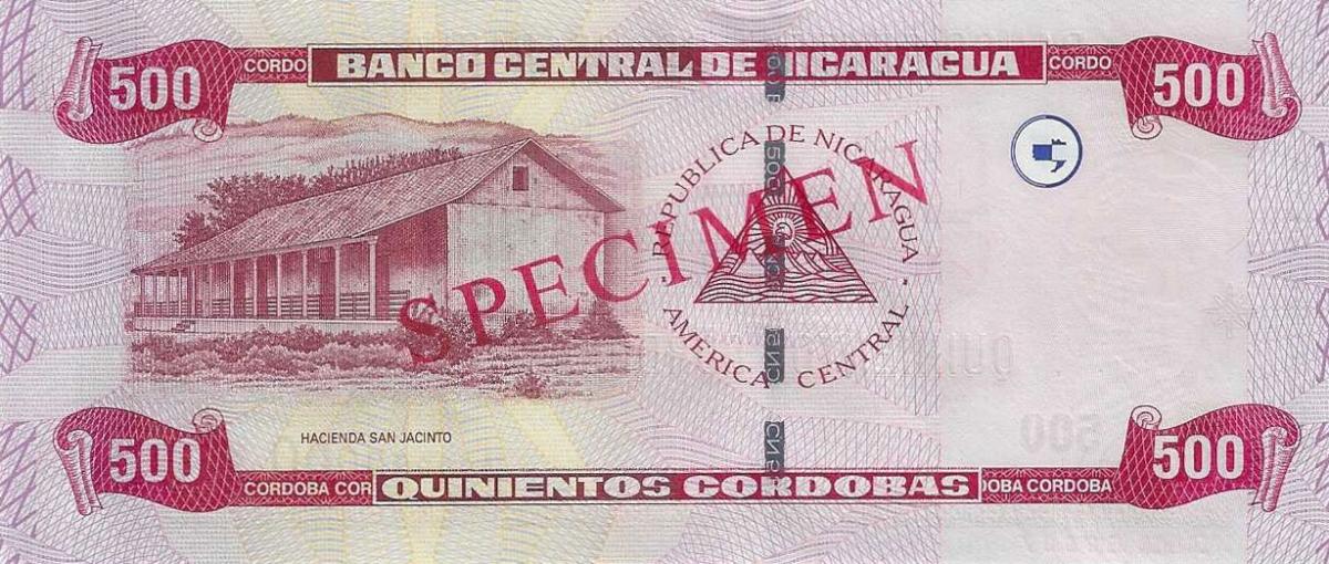 Back of Nicaragua p195s: 500 Cordobas from 2002